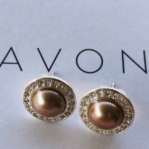 AVON Autumn Romance Chocolate Pearly Earrings stud pierced